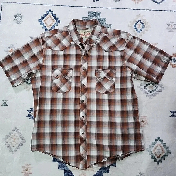 Vintage Wrangler Short-Sleeve Pearl-Snap Plaid Western Shirt – Size S, Retro - Picture 3 of 9